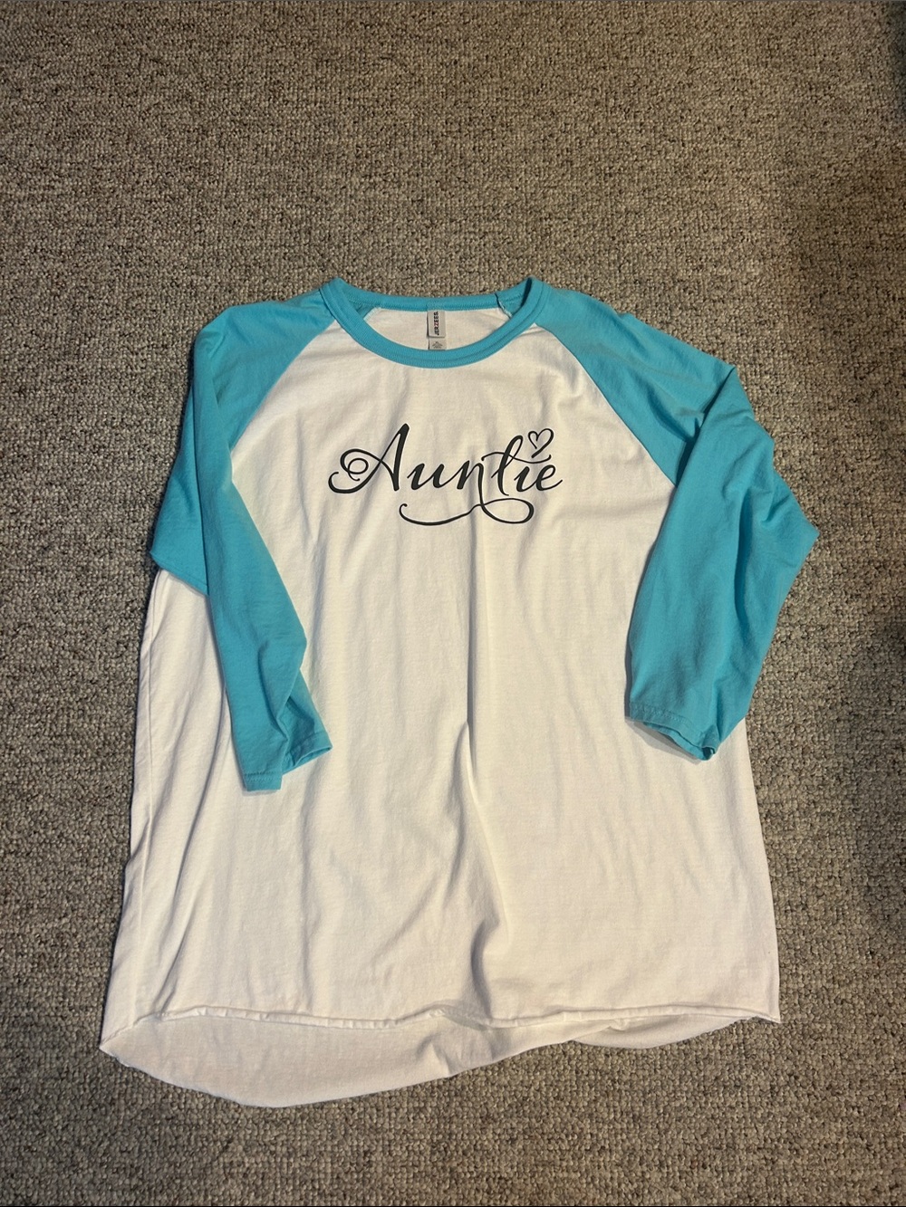 Jerzees White and Turquoise Raglan 'Auntie' Long Sleeve Tee